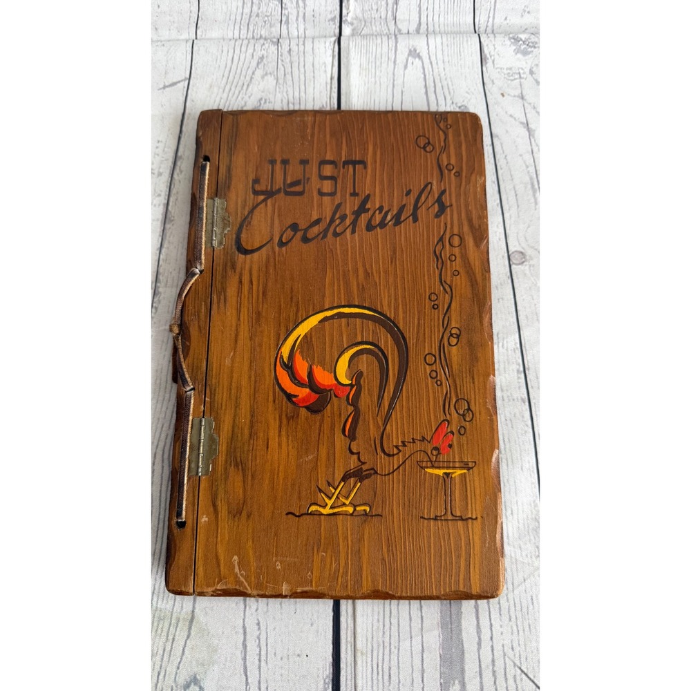 Vintage Just Cocktails Wooden Book Three Mountaineers W.C. Whitfield MCM Barware